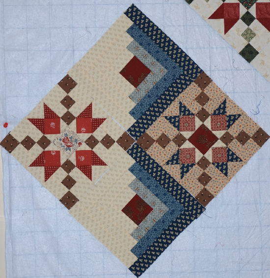 log cabin quilt red and blue