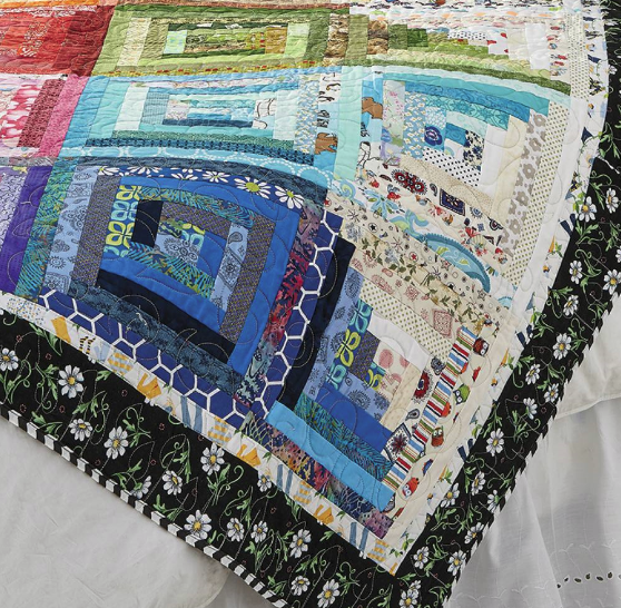 log cabin quilt with fabric scraps