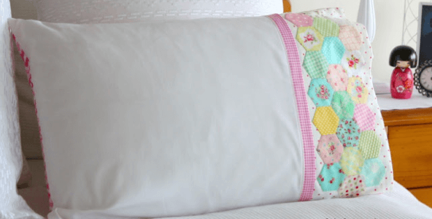 Floral and gingham hexie pillowcase