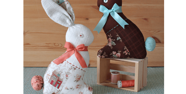 Patchwork bunny Chocolate Bunny Patchwork Pottery