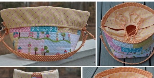 Quilted Fabric basket lunch bag