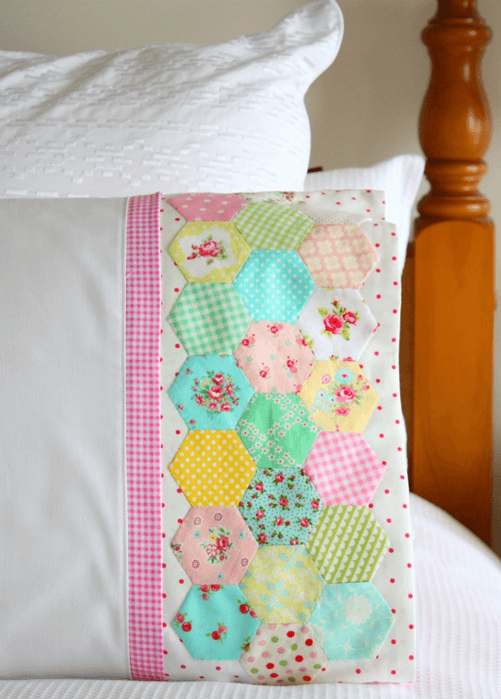 hexie pillow cover gingham and polka dot fabric