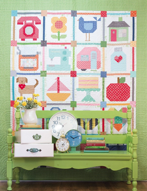 quilt with dog and flower quilt blocks
