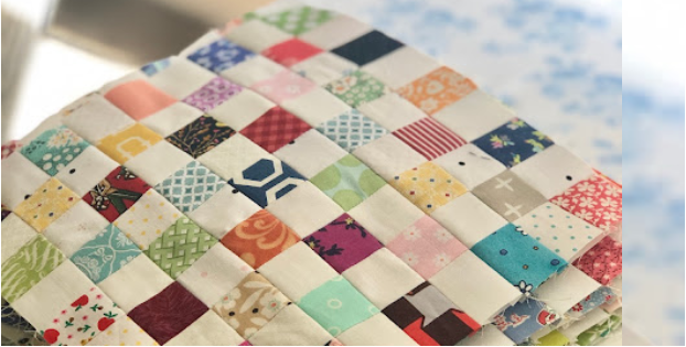 Bright and White Scraps Sew A Postage Stamp Quilt Quilting Cubby