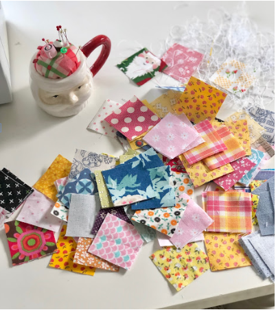 postage stamp fabric squares