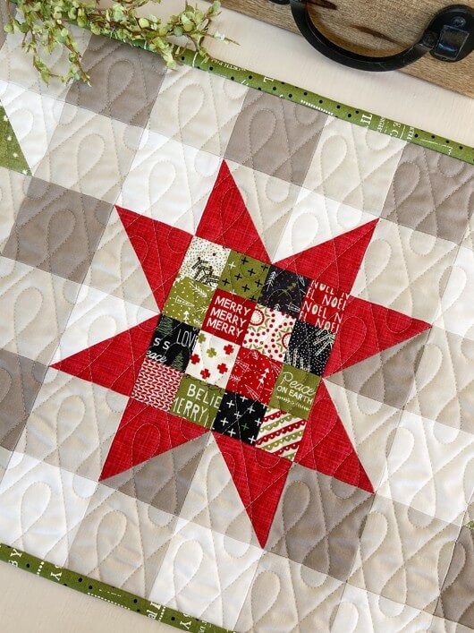 Buffalo Check Christmas Table runner with nine patch star quilt block pattern