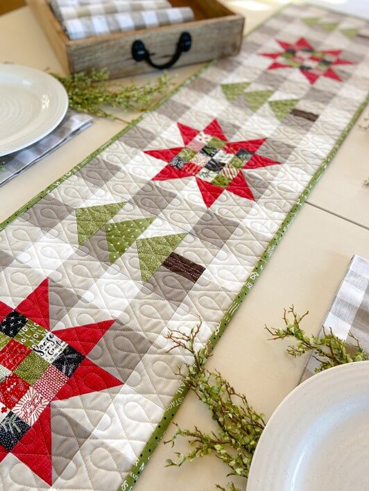 Buffalo Check Table runner Christmas trees and stars quilt pattern