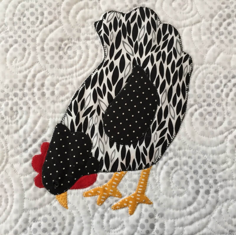 Chicken quilt block appliqued