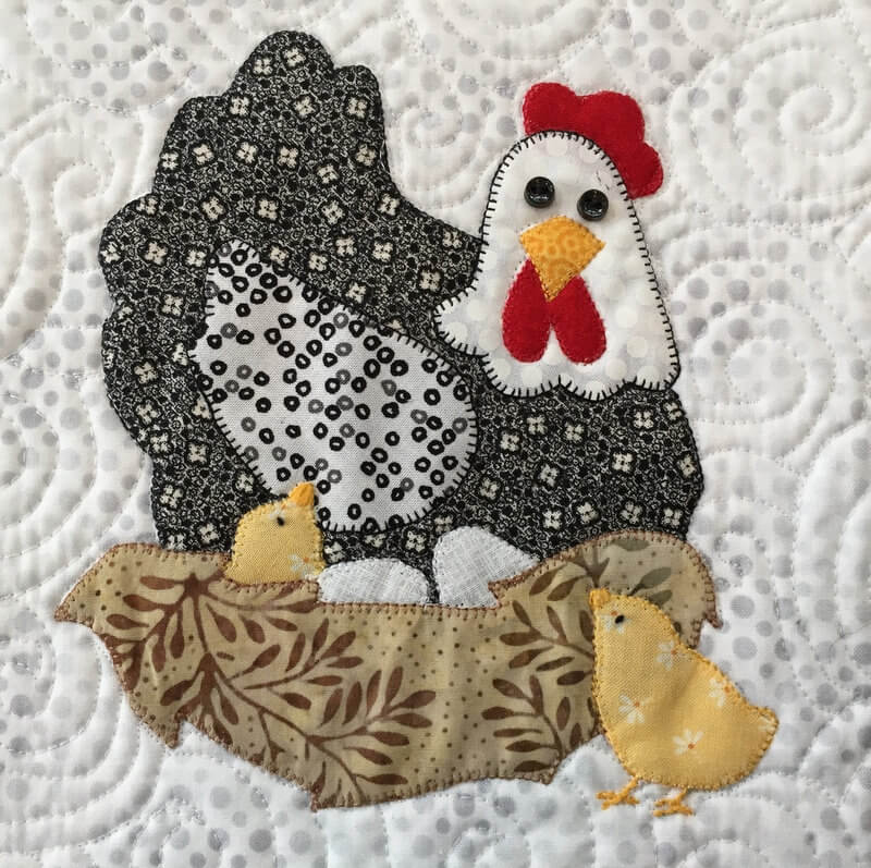 Chicks with mother hen quilt block
