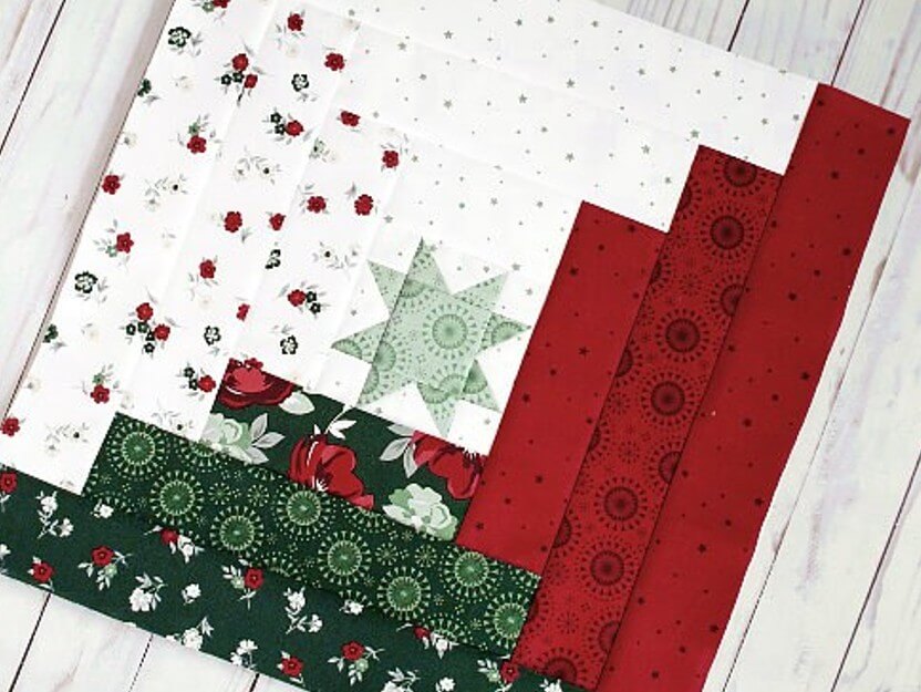 Christmas fabric for a Star Log Cabin Quilt block