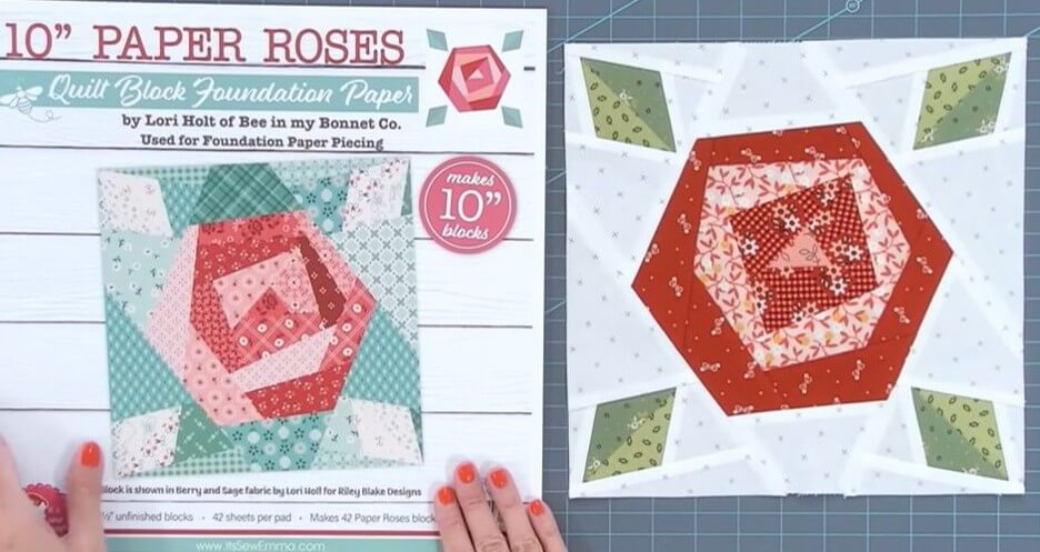 Paper Roses Quilt Block foundation paper Lori Holt