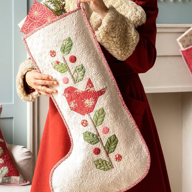 Winter Bird Christmas Stocking Free Quilt Pattern