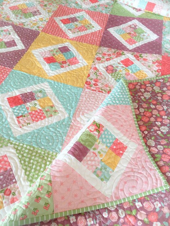 nine patch quilt pattern in summer colors