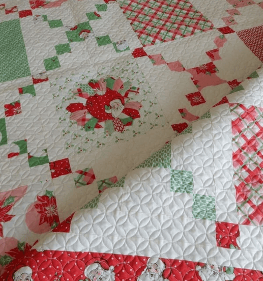 Santa Christmas fabric for dresden Pot Luck quilt pattern